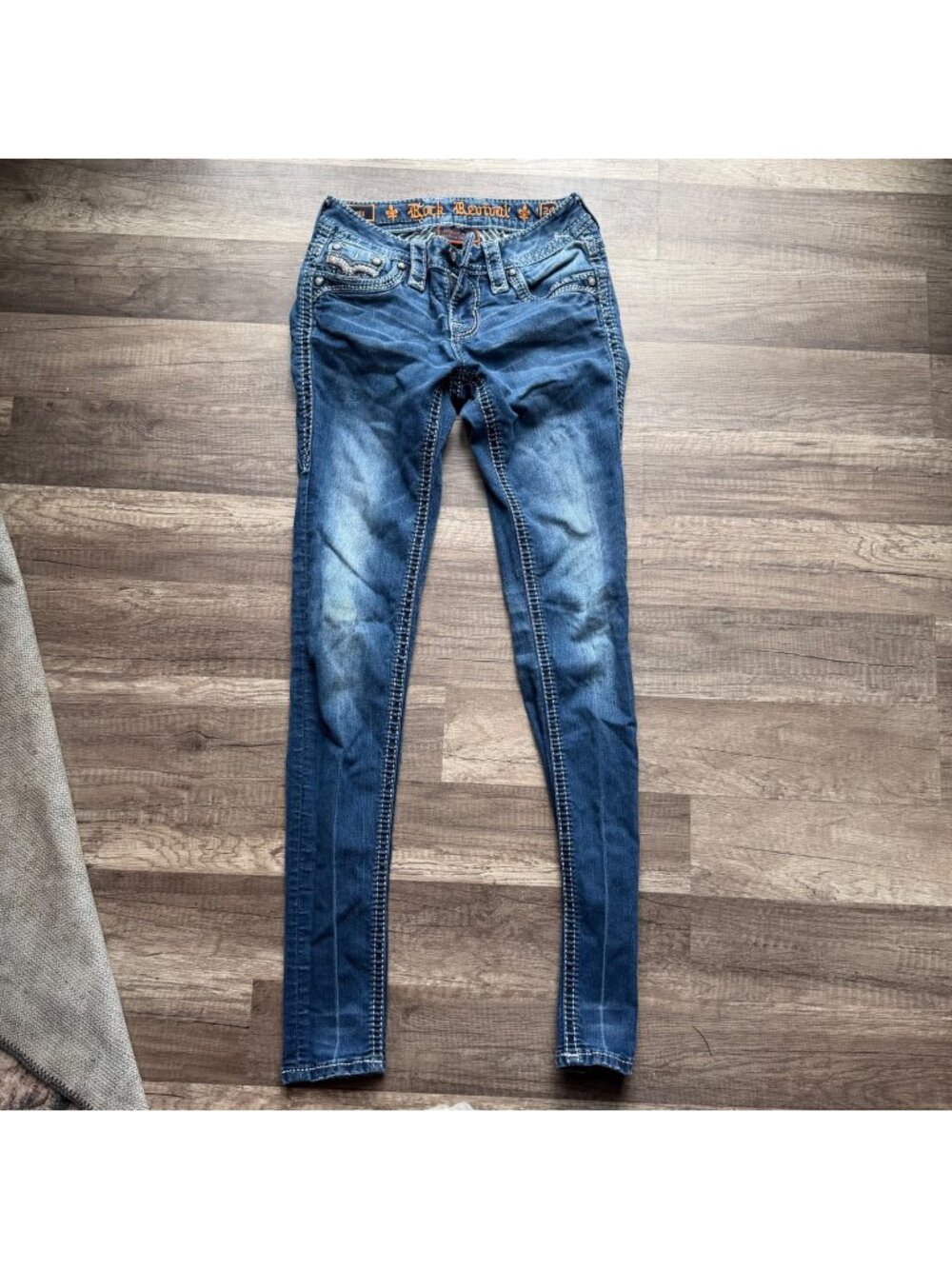 Rock Revival Womens Skinny Jeans Betty Embroidered Denim Size 27 Distressed Blue